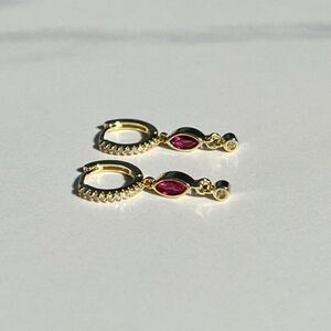 New! “Elaine” Dainty Magenta Drop Hoop Earrings